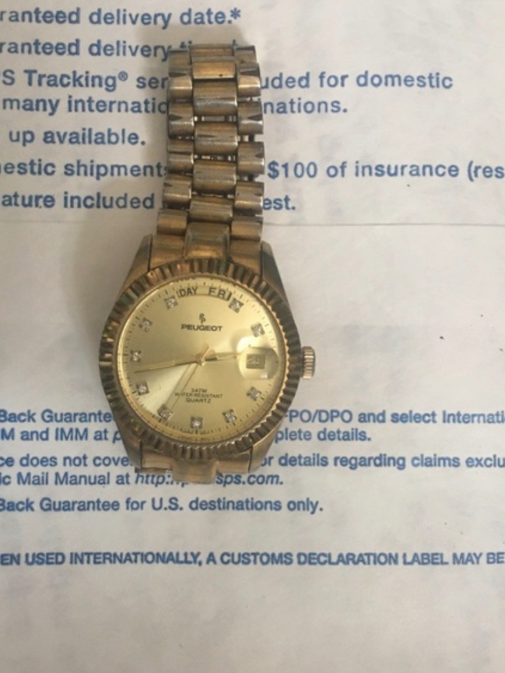 2 Lot Men’s Peugeot 14K 40mm Gold Plated & Croton Diamond Luxury day/date Watch